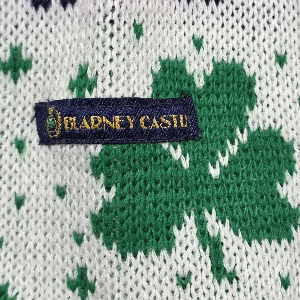 Vtg Blarney Castle Ireland Shamrock‎ Knit Sweater Mens L Green St Patricks Day